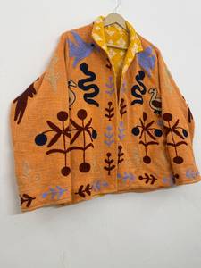 Hand Embroidered <b>Velvet</b> Shell Bomber <b>Jacket</b> <b>Women</b> Floral Pattern Open Stitch Full Sleeve Quick Dry Winter Autumn Spring - Product Image 3