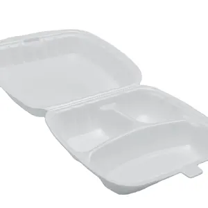 Supplier cheap price Three compartments PS foam food container with lid lunch box/ fast food/ hamburger made in Vietnam