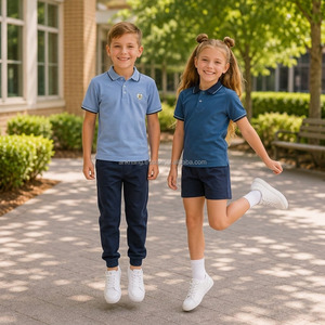 Ensemble uniforme scolaire pour enfants, tissu tricoté en coton, polo avec logo brodé pour garçons et filles, couleurs bleu marine - Product Image 1