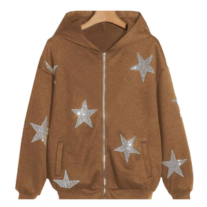 Sweat à capuche décontracté pour femme avec strass imprimés sur le devant, style streetwear, haute qualité, hiver, coupe oversize - Product Image 1