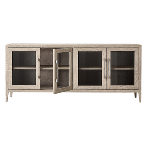 Aparador Moderno Contemporáneo de Madera de Teca Sólida con Puerta de Vidrio, Cuatro Puertas, Almacenamiento y Exhibición, Aparador de Lujo para Sala de Estar - Product Image 2