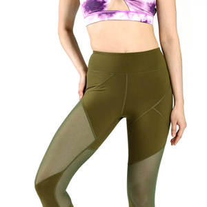 Leggings de sport pour femme, taille haute, vert olive, en maille, longueur intégrale, sans couture, compression, tricotés en Spandex et Nylon - Product Image 5