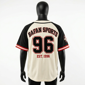 เสื้อยืดผู้ชายผ้าฝ้าย 100% ทรงหลวม พิมพ์ลาย เสื้อเบสบอลผ้าโพลีเอสเตอร์ตาข่ายพรีเมียม 200 GSM สีครีม แขนเสื้อสีดำแบบแร็กแลน - Product Image 2