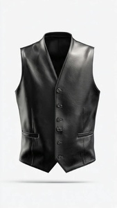 เสื้อกั๊กหนังผู้ชายคอวีติดกระดุมแถวเดียว - Product Image 3