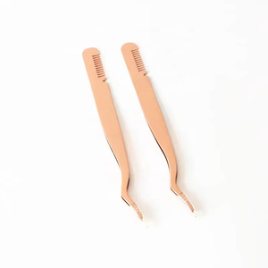 Rose Gold Stainless Steel Eyelash Comb Tweezer Curved Tip False Lash Applicator Tweezer with Comb 2 in 1 Lash <b>Tools</b> High Quality - Product Image 3