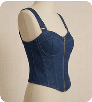 Vestido Corset de Mezclilla con Parches, Cierre Frontal, Sin Mangas, Estilo Casual para Boutique de Ropa Urbana