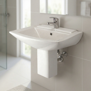 High Quality Fashionable Rectangle Half Pedestal Hand Washing Basin Eco Friendly Easy Clean - Product Image 1