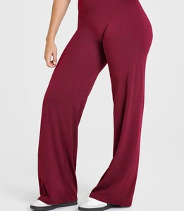 Pantalon de sport pour femme, coupe large, taille haute, effet push-up, 100% coton, séchage rapide, motif uni - Product Image 6