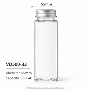 ขวด PET สี่เหลี่ยม OEM ขนาด 500 มล. พร้อมฝาเกลียวขนาด 55 มม. ขายส่งบรรจุภัณฑ์เครื่องดื่ม ขวดพลาสติกอเมริกา - Product Image 1