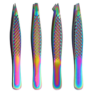 4PCS Rainbow Stainless Steel Eyebrow Tweezers Set Diamond Grip Protective Tube Powder Coated Beauty Grooming <b>Tool</b> OEM - Product Image 1