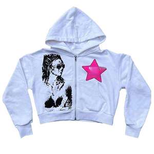 Ensemble de survêtement Y2K Premium pour femme 2026 – Hoodie court zippé et pantalon de jogging imprimé étoiles blanc et rose fluo – Tenue streetwear HD - Product Image 5