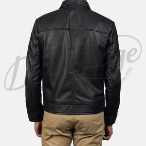 เสื้อแจ็คเก็ตหนังสีดำสำหรับผู้ชาย คอปกเสื้อเชิ้ตแบบคลาสสิก ทรงเข้ารูป หนังแกะแท้ สำหรับฤดูใบไม้ร่วงและฤดูหนาว สวมใส่สบาย มีซิป ตัดเย็บอย่างประณีต - Product Image 2