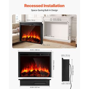 Caminetto Elettrico Moderno da Incasso a Parete da 35 Pollici con Fiamma Regolabile, Timer 8H, Telecomando e Vetro - Product Image 4