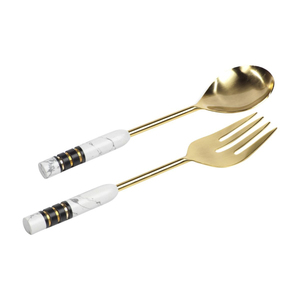 Ensemble durable de 2 cuillères et fourchettes à salade en métal avec poignée design pour la maison, l'hôtel et la restauration - Product Image 3