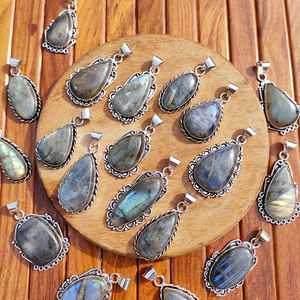Pendentif en labradorite irisée, formes multiples, fait main, plaqué argent, laiton, bijoux en pierres précieuses, style bohème, unisexe, cadeau, DIY - Product Image 3
