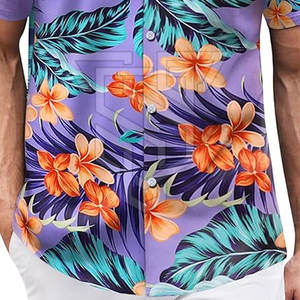 T-shirts hawaïens pour hommes, coupe ajustée, 100% coton, manches courtes, col montant, respirants - Vente en ligne à bas prix - Product Image 6