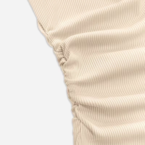 Body elástico acanalado de manga larga para mujer, cuello en V, fruncido, ajustado, liso, cómodo y transpirable - Product Image 6