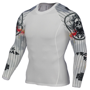Mens Full Sleeve Rash Guard White <b>Printed</b> Quick Dry Polyester Athletic Training Sports Shirt Workout Fitness Cycling <b>Surfing</b> - Product Image 3