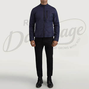 Chaqueta de invierno azul marino para hombre, moderna, con cuello alto, acolchada, de corte ajustado, informal, cálida, con cierre de cremallera. - Product Image 3