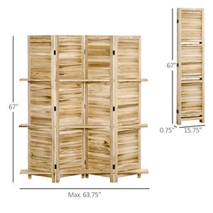 Divisorio Portatile a 4 Pannelli da 5,5 Piedi in Legno Naturale di Paulownia con Materiale in Carta e Mensole - Product Image 3