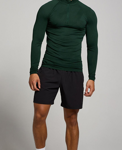 Camiseta de Compresión de Manga Larga con Cierre de Cremallera de Alta Calidad para Hombre, Color Verde Oscuro, Absorbente de Sudor, Transpirable, de Secado Rápido, Elástica, para Yoga - Product Image 3