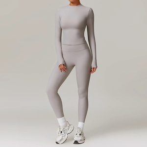 Conjunto de yoga de 2 piezas para mujer: Top racerback y leggings de cintura alta, elásticos, transpirables, para entrenamiento, fitness y gimnasio. - Product Image 5