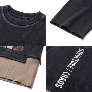 เสื้อยืดโอเวอร์ไซส์ผ้าคอตตอนหนานุ่ม สไตล์สตรีทแวร์ สำหรับผู้ชาย แบบโมดูลาร์เลเยอร์ 2-in-1 ปรับความยาวได้ ซิปซ่อนที่เอว - Product Image 4