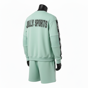 Conjunto de Sudadera y Pantalones Cortos de Felpa de Algodón y Poliéster para Hombre, con Paneles de Cinta en Contraste y Logotipo Estampado - Product Image 5