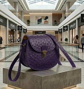 กระเป๋าหนังนกกระจอกเทศสำหรับผู้หญิง ทรงอานม้า สะพายข้าง: ดีไซน์วินเทจ บุหนังด้านใน สะพายมือและสะพายไหล่ได้ - Product Image 3