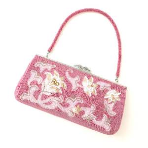 <b>Pink</b> Beaded Clutch Bag With Floral Embroidery Pattern Classic Style Handbag For Wedding Favors Trendy handbag Women fashion - Product Image 4