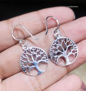 Tree Of Life Earrings, 925 Sterling <b>Silver</b> Earrings, Minimalist Dangle Drop Earrings - Product Image 2