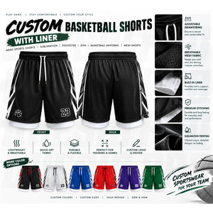 Pantalones Cortos de Baloncesto Personalizados con Forro, Pantalones Deportivos para Hombre, Sublimación, Malla de Poliéster, Uniformes de Baloncesto, Secado Rápido, Transpirables - Product Image 1
