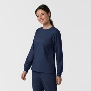 Blouse d'uniforme médical pour femme, bleu marine, à manches longues, en coton et polyester tricoté, design personnalisé - Product Image 1