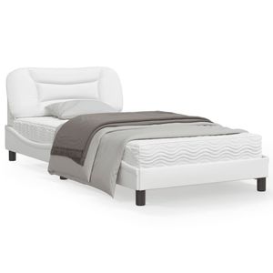 Cadre de lit rembourré Hvar blanc 39,4''x74,8'' avec LED sans matelas - Product Image 1