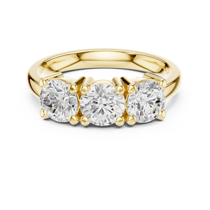 Anillo de Compromiso y Boda de Tres Piedras con Diamante Cultivado en Laboratorio, Corte Brillante Redondo, Oro Sólido de 14K, HPHT CVD - Product Image 1