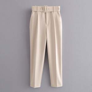 กางเกงขายาวผู้หญิงทรงสุภาพ เอวสูง มีเข็มขัด ผ้าระบายอากาศ ซิปหน้า มีกระเป๋า เหมาะสำหรับใส่ทำงาน สไตล์ลำลองช่วงฤดูใบไม้ผลิ - Product Image 5