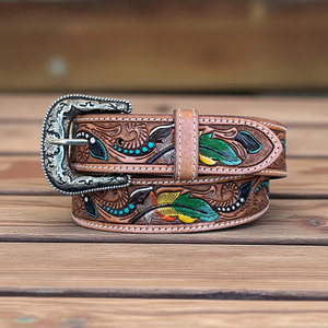 <b>Vintage</b> Western Leather <b>Belt</b> Western Floral Engraved and Embossed Designer <b>Belt</b> Women and Men Jeans <b>Belts</b> - Product Image 3