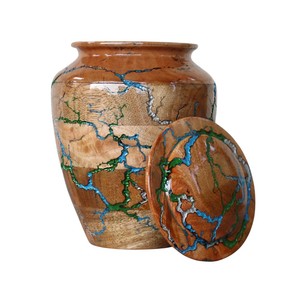 Handcrafted Thunder Wooden Cremation Urn For Human Ashes Fractal Burning Mango Wood Funeral Urn Inlay <b>Memorial</b> Burial <b>Box</b> - Product Image 1