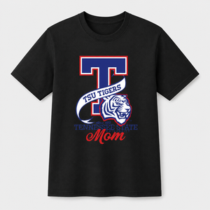 T-shirt décontracté pour homme en coton jersey noir à manches courtes, col rond, imprimé sur le devant, pour l'Université d'État TSU, pour maman - Product Image 1