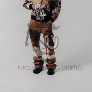 Pantalon à double genouillère en cuir de vachette marron et blanc - Product Image 3