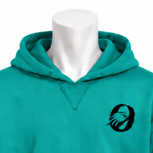 Sweat-shirt à capuche en molleton épais bleu sarcelle avec bordure brodée, poignets et ourlet décoratifs, poche kangourou, style streetwear décontracté - Product Image 3