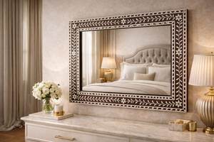 Stylish Modern High Quality Handmade Wall <b>Mirror</b> Bone Inlay Detailing for Bedroom or Bathroom Decor By BELLDEC - Product Image 3