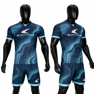 Conjunto de uniforme de fútbol personalizado para hombre, sublimado, de secado rápido, camiseta de fútbol, pantalones cortos de fútbol, uniformes de manga corta, color retro - Product Image 1