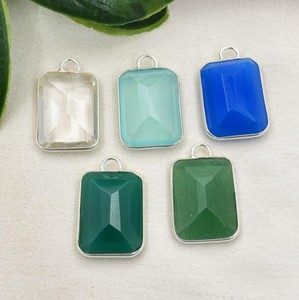 Rectangle Bezel Champagne Quartz Gemstone 20x15 MM Charms <b>Pendant</b> - Handmade Jewelry - Silver Plated Fashion <b>Pendant</b> - Product Image 4