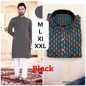 Men’s Cotton <b>Silk</b> Kurta with Multicolor Thread Work, Full Sleeves, Dual Side Pockets, Ethnic Festive Wear - Product Image 6