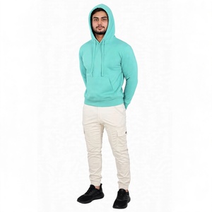 เสื้อฮู้ดผู้ชายสีเขียวมิ้นท์ ทรงปกติ สีพื้น ผ้าฝ้ายฟลีซ สวมใส่สบาย มีกระเป๋าหน้า สำหรับฤดูหนาว ผ้าไม่ยับ - Product Image 2
