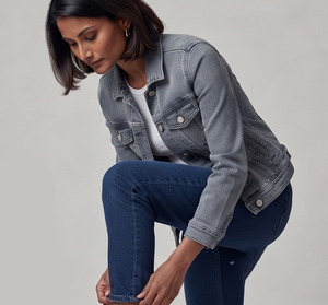 Veste en jean pour femme à manches longues, col rabattu, avec poche poitrine, boutonnée - Product Image 3