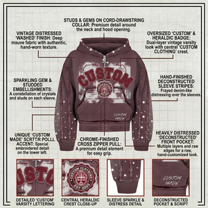 Sudadera con capucha para hombre, 450 g/m², felpa francesa, 100% algodón, con apliques de pedrería, borde deshilachado, corte holgado, estilo urbano - Product Image 3