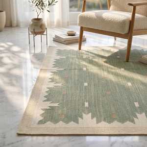 Hand Woven 100% Wool Kilim Area Rugs | Handmade Flatweave Dhurrie Rugs | Boho Abstract Washable Wool <b>Carpet</b> - Product Image 4