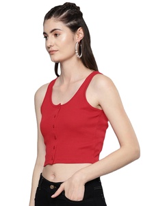 Débardeur court tricoté OEM pour femme, style européen et américain, couleur unie, sportif, décontracté, coupe ajustée, à manches courtes, type racerback - Product Image 2